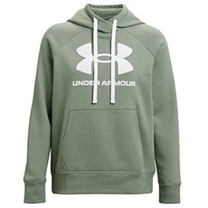 Under Armour Women's Rival Fleece Logo Hoodie Pockets Green & White Size XSmall